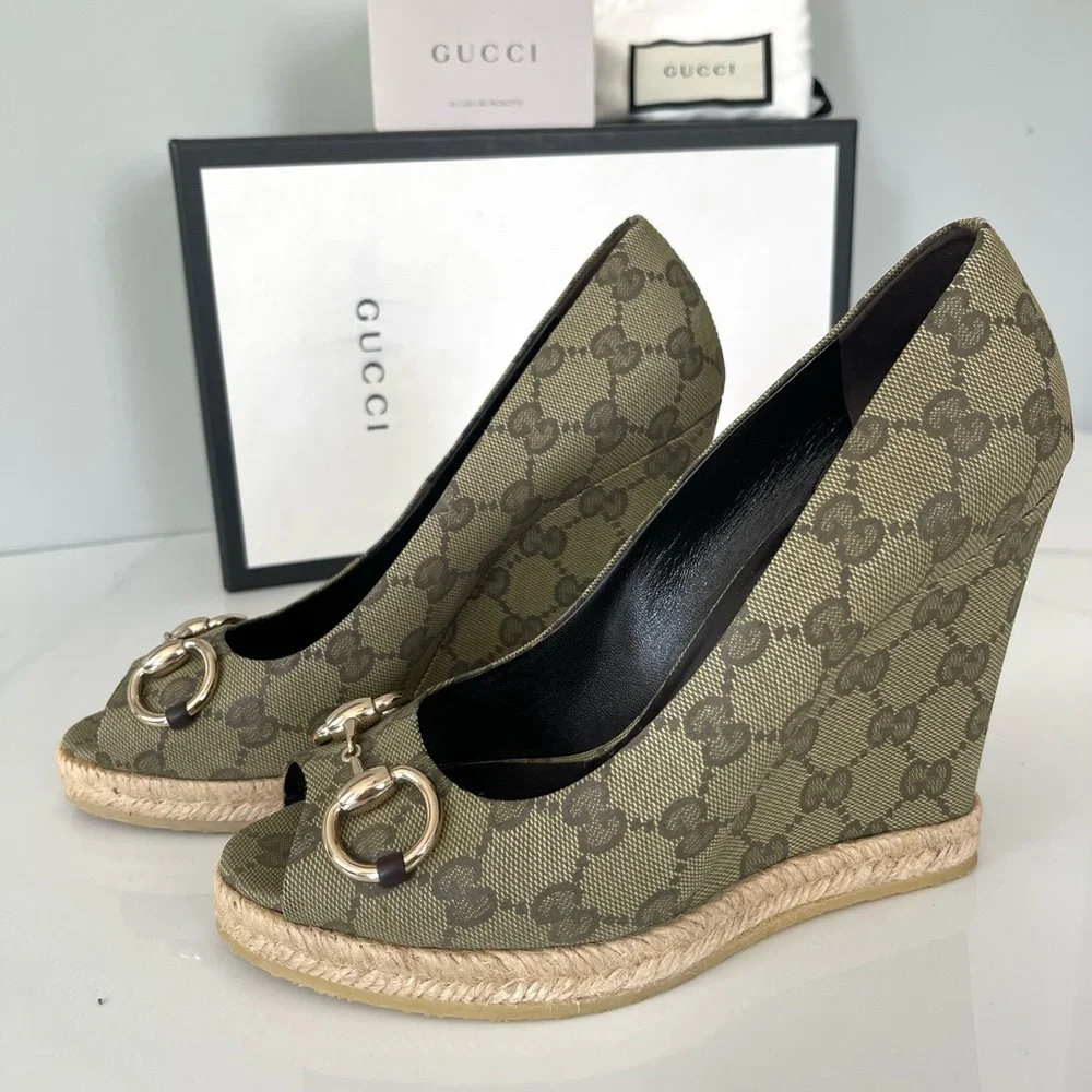 NEW IN BOX GUCCI GG LOGO MONOGRAM WEDGES - Picture 9 of 15